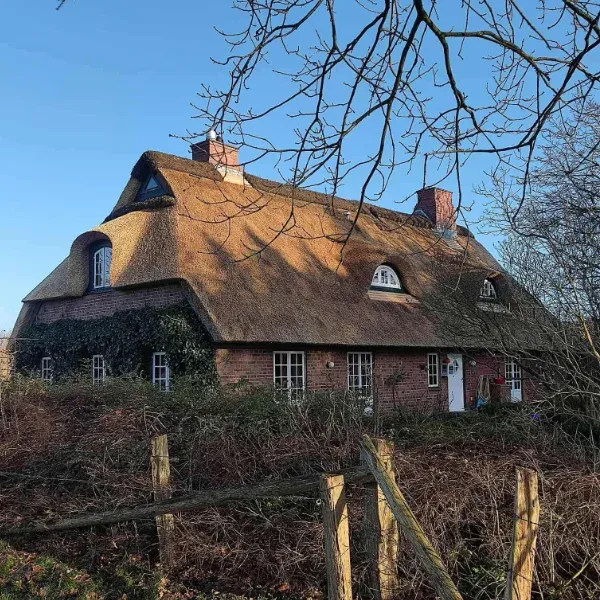Classic Reed Thatched Cottage with Brick Facade